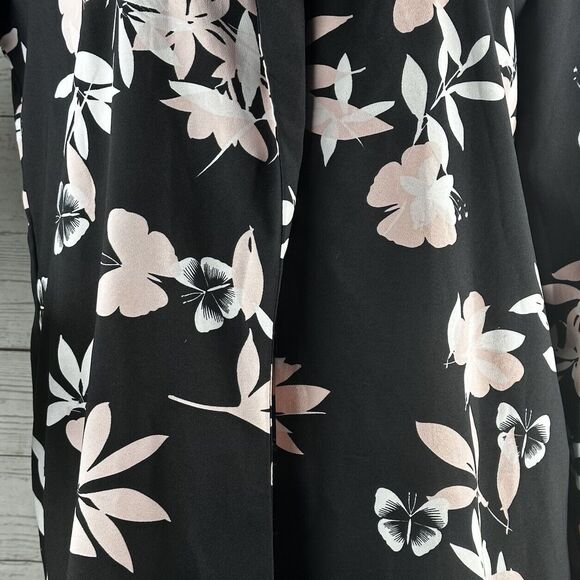 Roz & Ali Long Jacket Blouse Floral Butterfly Print Open Front - Picture 7 of 12